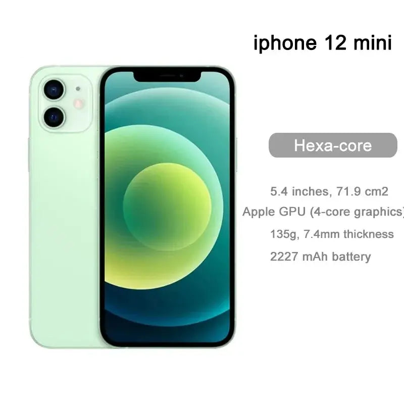 Original Apple iPhone 12 Mini 5G LTE 4GB&64/128/256GB IOS A14 Bionic Hexa Core 5.4'' Dual 12MP Cellphone Théo Trove