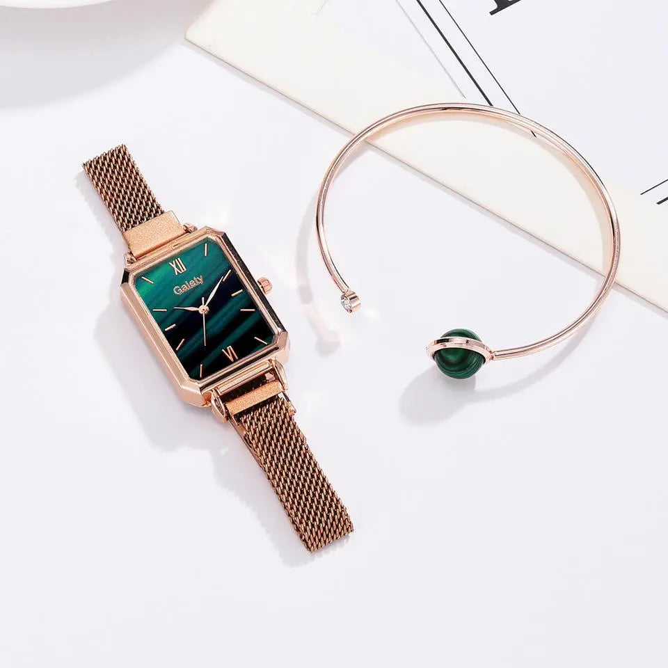 Montre et bracelet vert Emeraude femme élégante Les Visionnaires