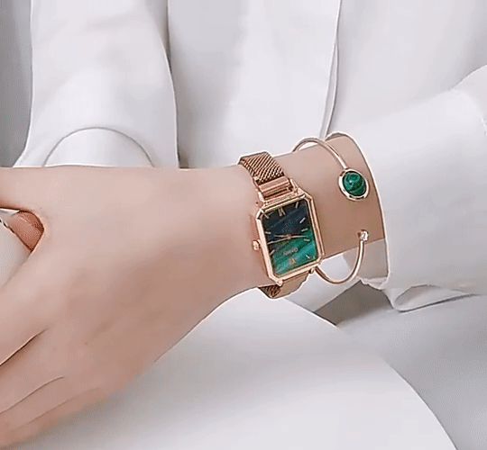 Montre et bracelet vert Emeraude femme élégante Les Visionnaires