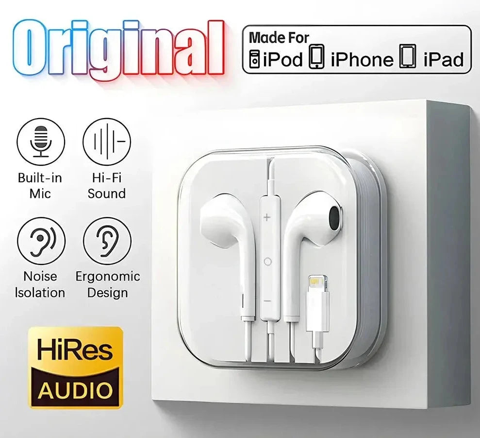 Original Headphones For Apple iPhone 14 Wired Bluetooth Earphones 13 12 11 Pro Max XR 7 8 6 6s Plus 3.5mm In-Ear Stereo Earbuds Théo Trove