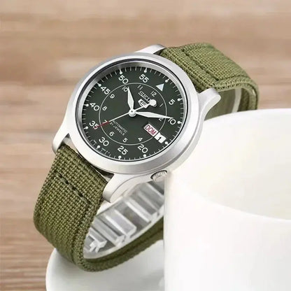 Original SEIKO SNK805 Men's Quartz Luxury Green Dial Fabric Strap Watch Casual Sports Fashion Luxury Men's Watches automatic Théo Trove