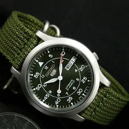 Original SEIKO SNK805 Men's Quartz Luxury Green Dial Fabric Strap Watch Casual Sports Fashion Luxury Men's Watches automatic Théo Trove