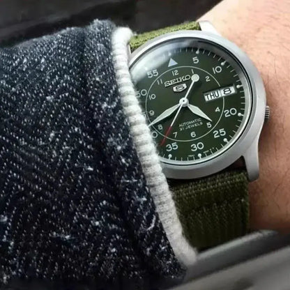 Original SEIKO SNK805 Men's Quartz Luxury Green Dial Fabric Strap Watch Casual Sports Fashion Luxury Men's Watches automatic Théo Trove