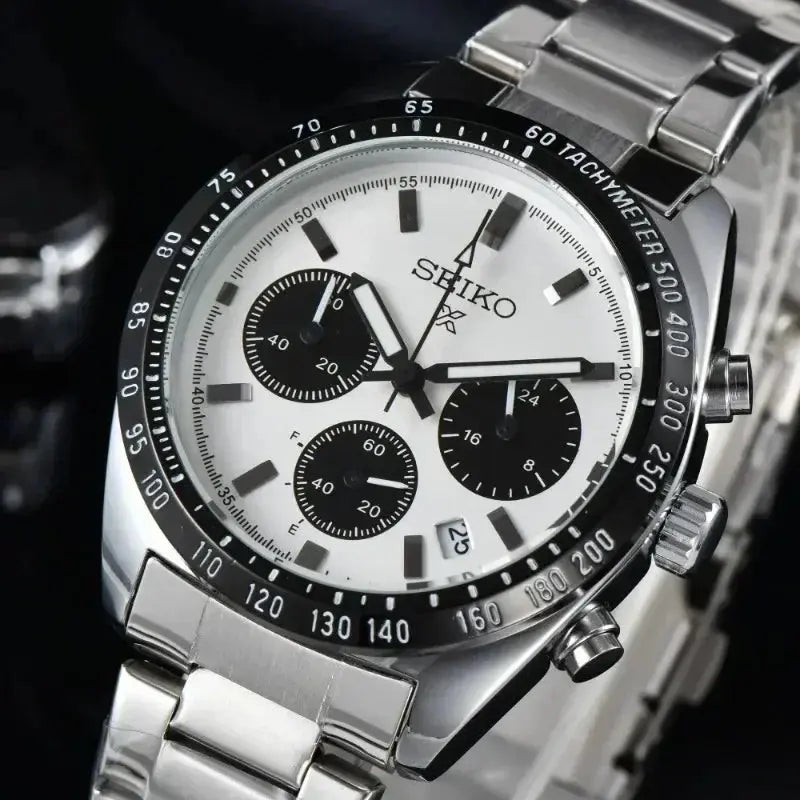 SEIKO Panda Series Three Eye Needle Original Quartz Luxury Seiko Watch Calendar Waterproof Stainless Steel Men's Watch SSC813P1 Théo Trove