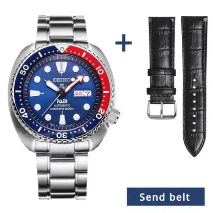 Seiko Men's PADI SRPE99 Water Ghost Automatic Mechanical Watch Diving Watch Silver Strap blue Red Bezel Wrist Watch Théo Trove